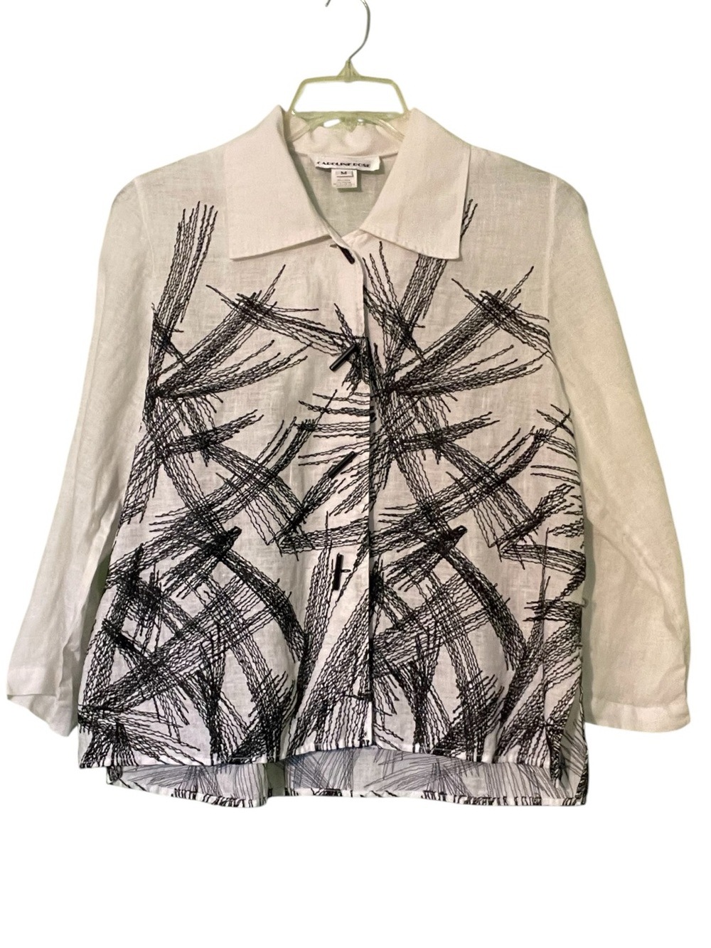 Caroline Rose Abstract Brushstroke Linen blend Button-Up Shirt. Size medium GUC